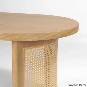 Antowiney 48’’ Oval Solid White Oak Rattan Coffee And Center Table