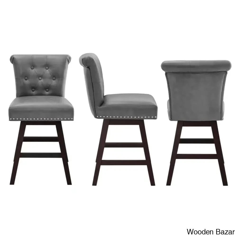Aquetzallia Swivel Upholstered 25.8’’ Counter And Bar Stool With Solid Wood Frame Gray / 3