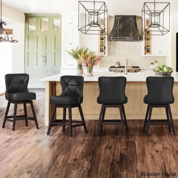 Arabelez Swivel Upholstered 26’’ Counter Stool With Solid Wood Frame (Set Of 4) Black