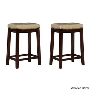 Arlycey Swivel 26.5’’ Solid Wood Backless Counter And Bar Stool With Vegan Leather Upholstered