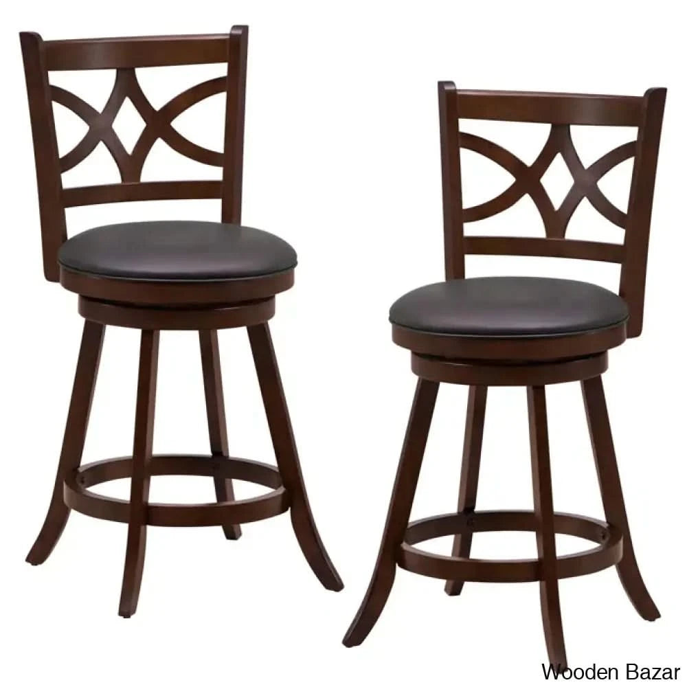 Arriannahy Swivel Upholstered Counter And Bar Stool With Solid Wood Frame (Set Of 2) (24” Seat