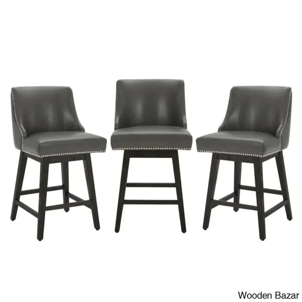 Arvellex Swivel Upholstered 26’’ Counter Stool With Solid Wood Frame (Set Of 3)