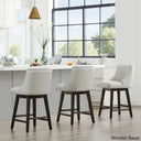 Arvellex Swivel Upholstered 26’’ Counter Stool With Solid Wood Frame (Set Of 3) Ivory