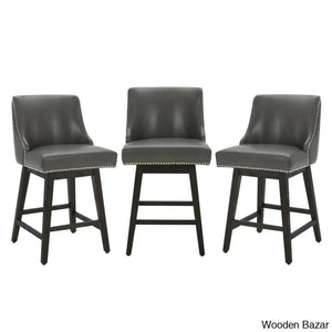 Arvellex Swivel Upholstered 26’’ Counter Stool With Solid Wood Frame (Set Of 3) Retro Gray