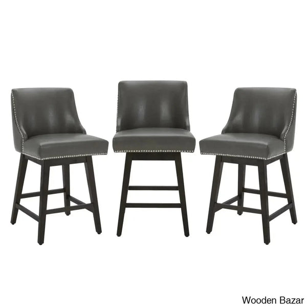 Arvellex Swivel Upholstered 26’’ Counter Stool With Solid Wood Frame (Set Of 3) Retro Gray