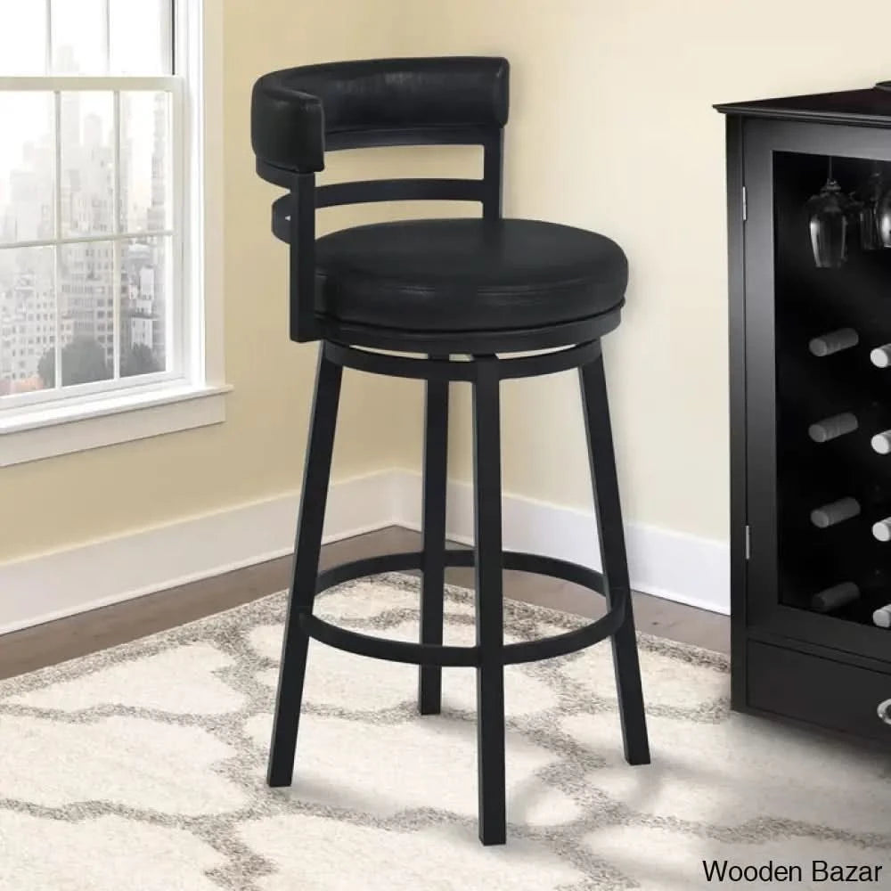 Ashlamario Swivel Counter & Bar Stool With Metal Base And Footrest Black / (26’’ Seat Height)