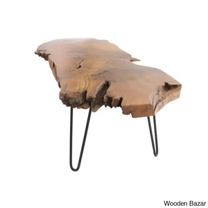 Ashyriac Teak Wood Handmade Live Edge Living Room Coffee Table With Black Metal Hairpin Legs And