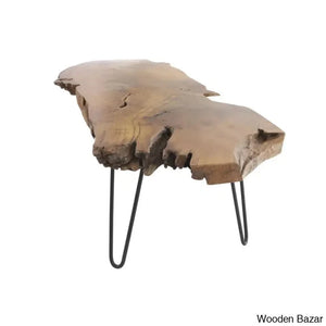Ashyriac Teak Wood Handmade Live Edge Living Room Coffee Table With Black Metal Hairpin Legs And