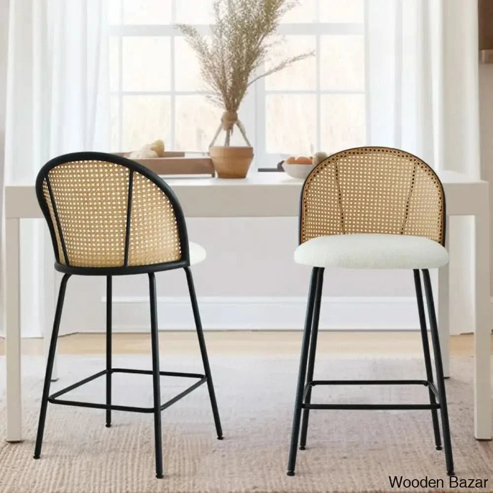 Attallas Swivel Upholstered 26.7’’ Rattan Counter And Bar Stool (Set Of 2) Natural