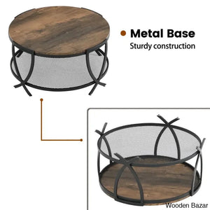 Aumilleri 34’’ Round Coffee Table With Open Storage And Cross Metal Legs Coffee Center Table
