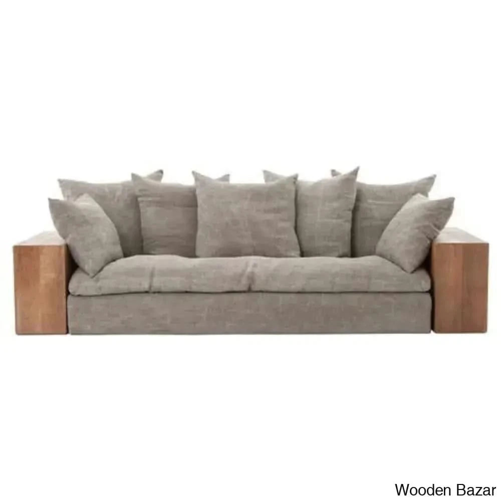 Aurora Contemporary Solid Wood Upholstered Sofa With Sleek Couch For Modern Living Spaces Light Grey