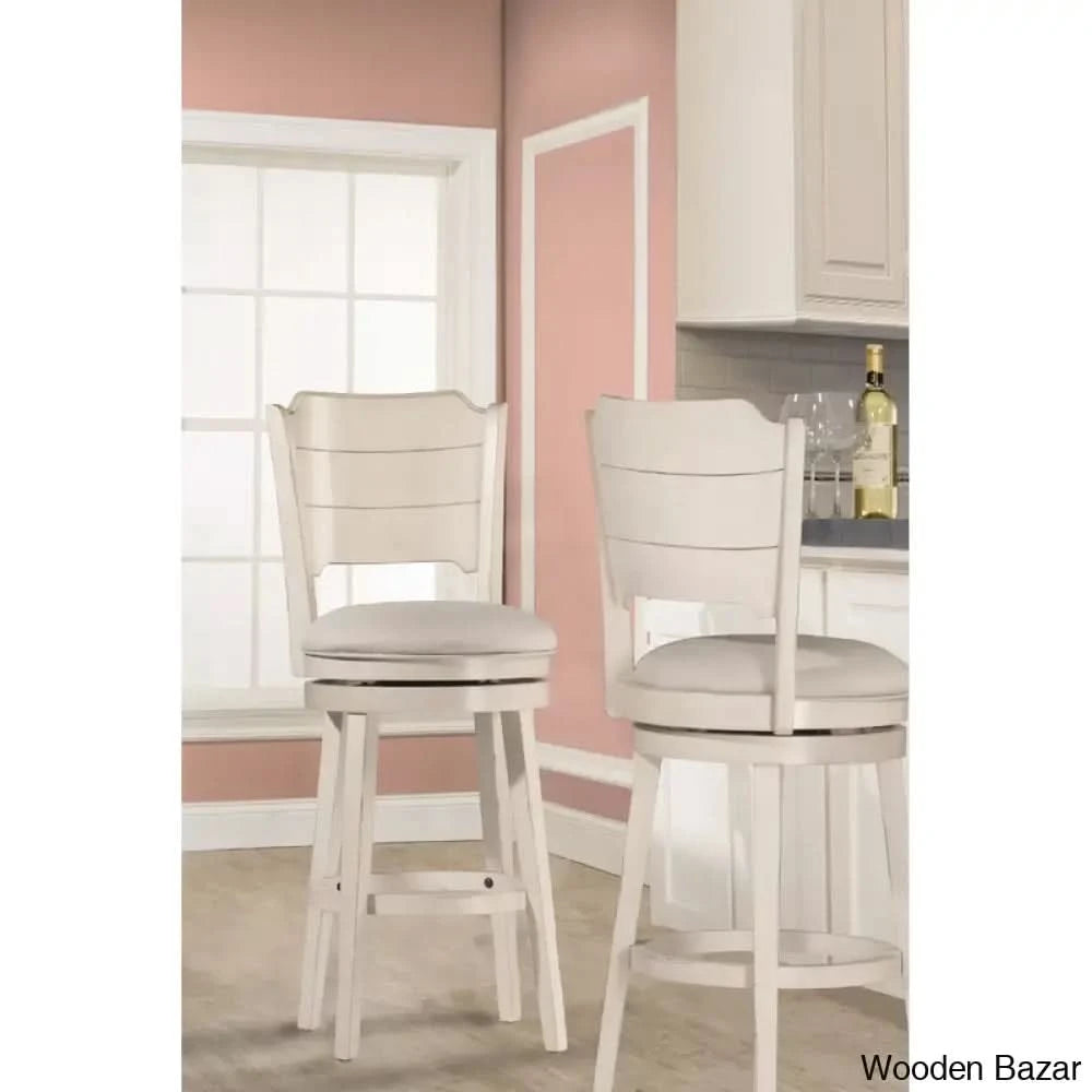 Authemento Swivel Upholstered Counter And Bar Stool With Solid Wood Frame Sea White / (26.5’’