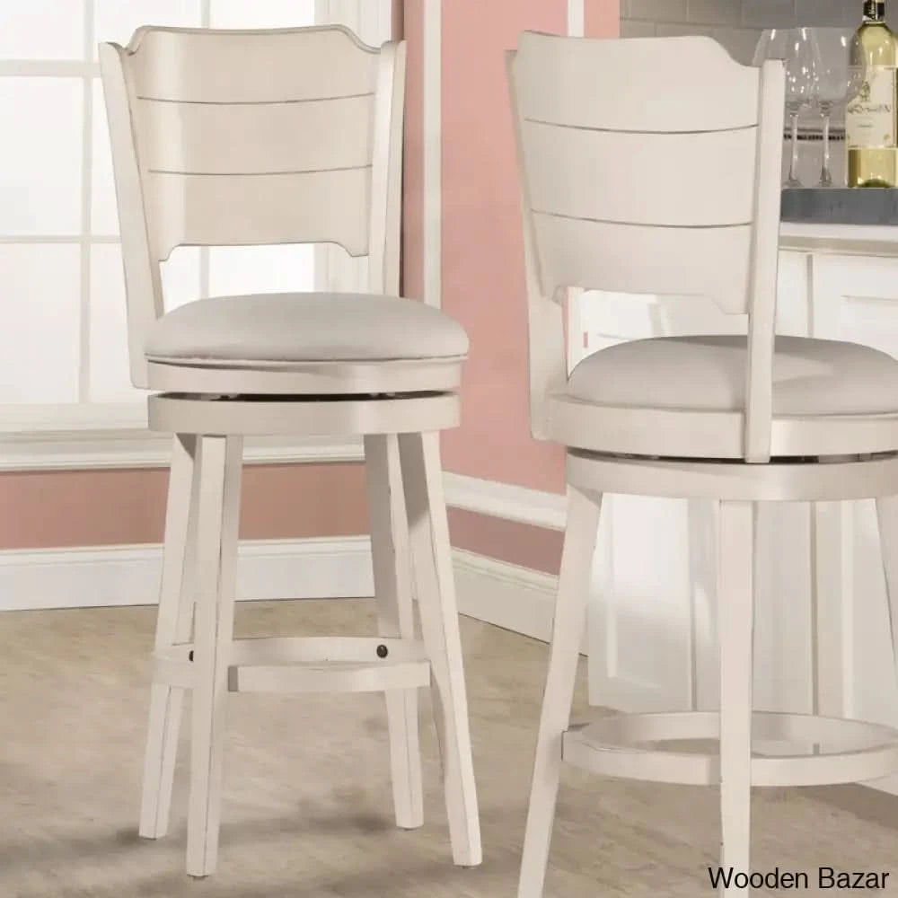 Authemento Swivel Upholstered Counter And Bar Stool With Solid Wood Frame Sea White / (26.5’’