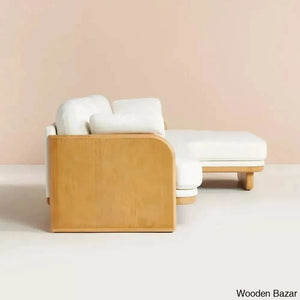 Autumn Mica Solid Teak Wood Sectional Sofa Set With Upholstery