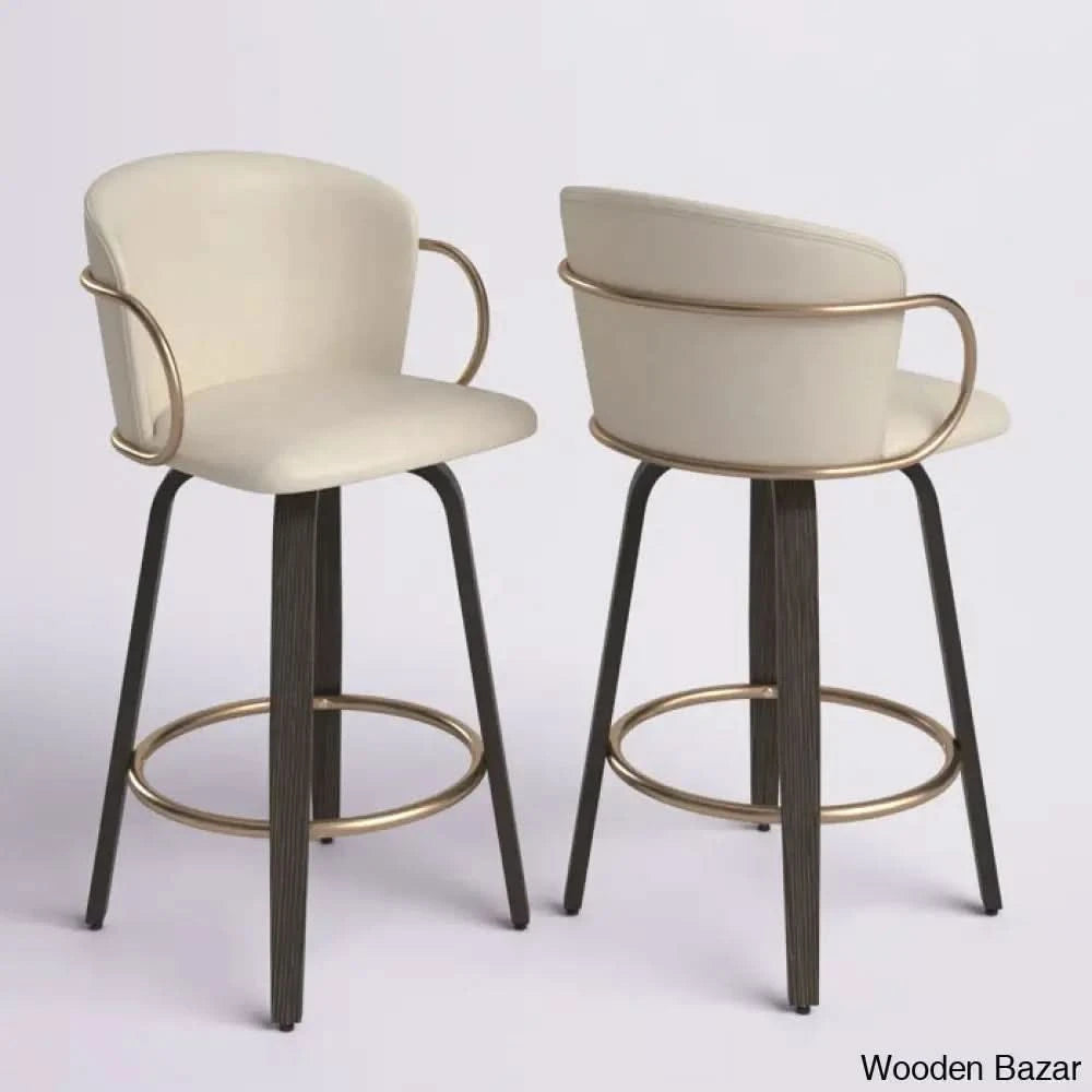 Aydiners Swivel Upholstered 25.6’’ Counter And Bar Stool With Metal Frame (Set Of 2) Ivory
