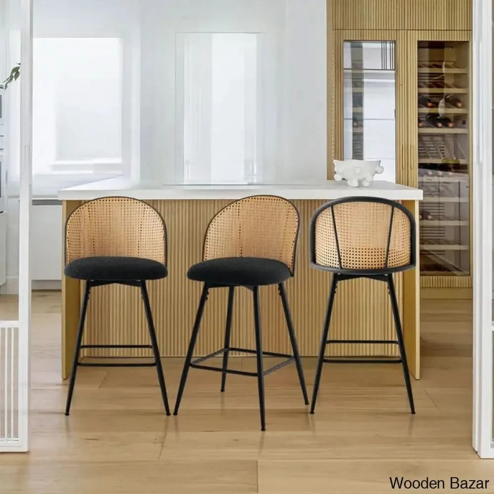 Ayidenc Swivel Boucle Upholstered Counter & Bar Stool (Set Of 3) Black/Natural / Black (29’’