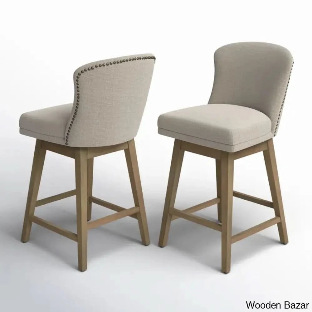 Azenaz Swivel 26’’ Counter And Bar Stool (Set Of 2) Light Brown / Polyester-Tan