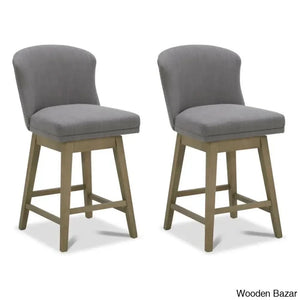 Azenaz Swivel 26’’ Counter And Bar Stool (Set Of 2) Black / Polyester-Flint Gray
