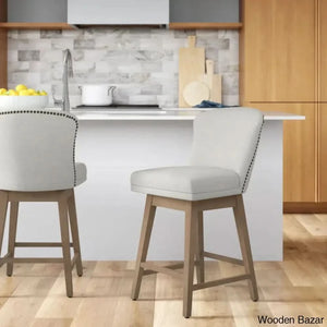 Azenaz Swivel 26’’ Counter And Bar Stool (Set Of 2) Light Brown / Polyester-Ivory