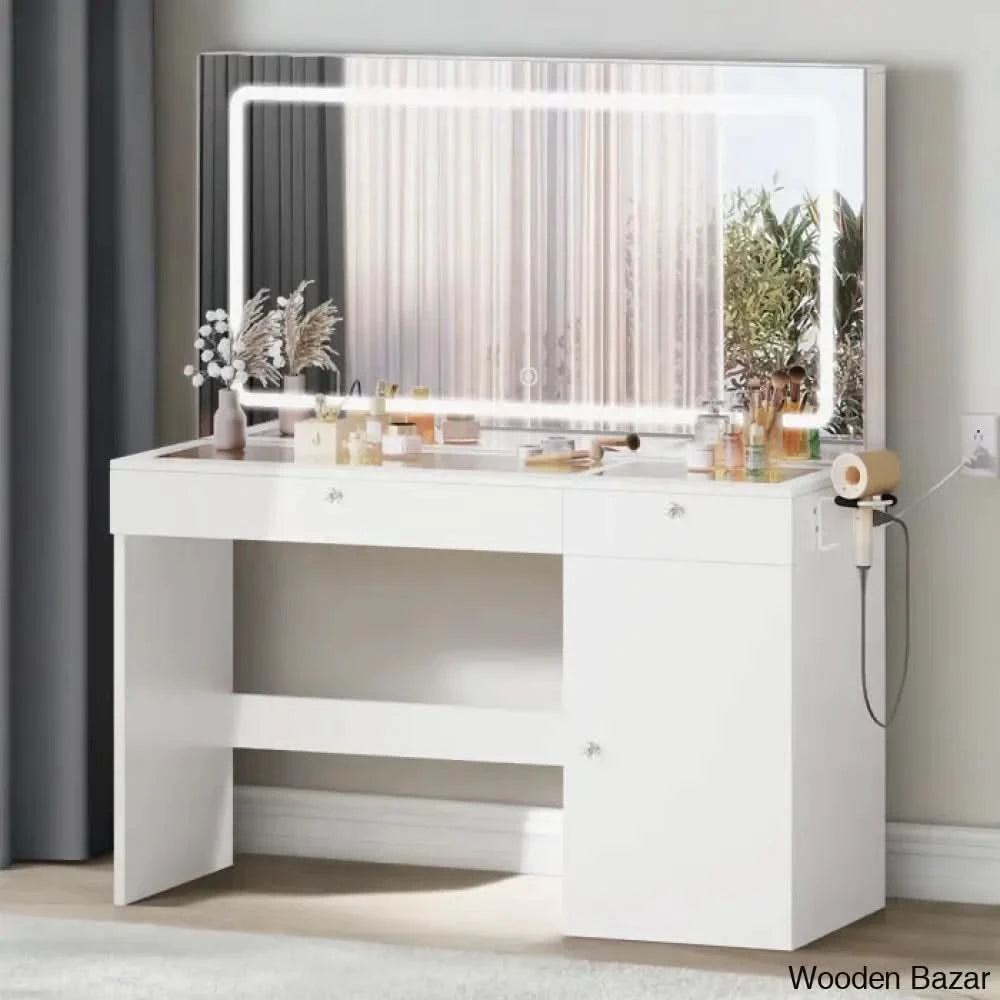 Balconera 47’’ Vanity Dressing Table With Led Light Mirror & Power Outlets