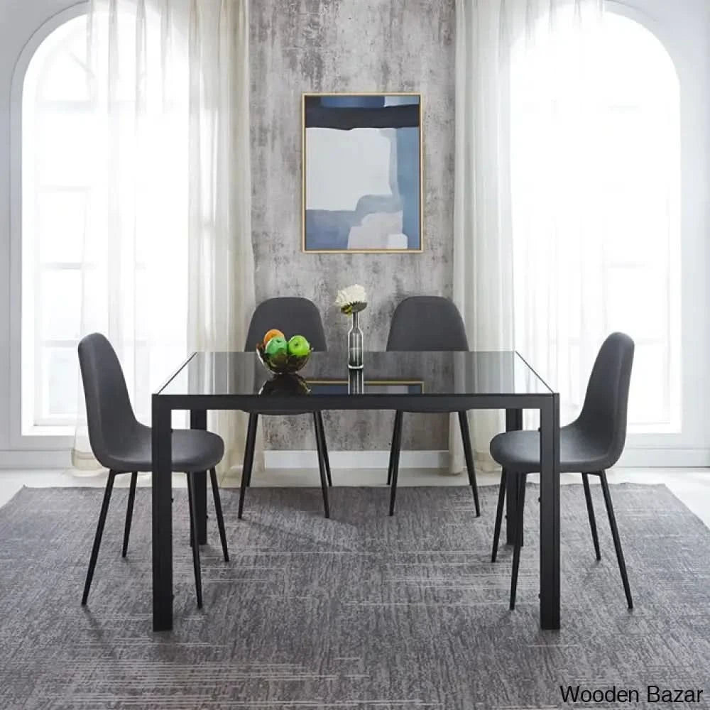Ballentine 4&6 Seater Beautiful Glass Top Dining Table Set - Wooden Bazar 4 / Black