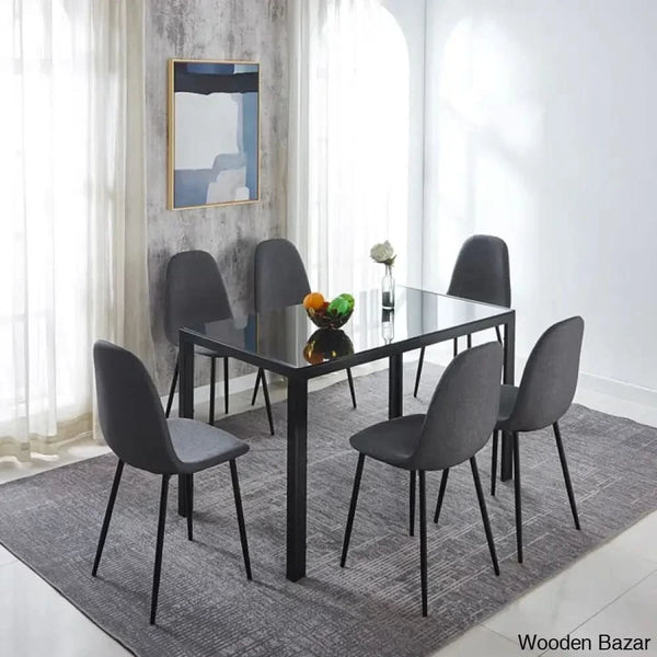 Ballentine 4&6 Seater Beautiful Glass Top Dining Table Set - Wooden Bazar 6 / Gray