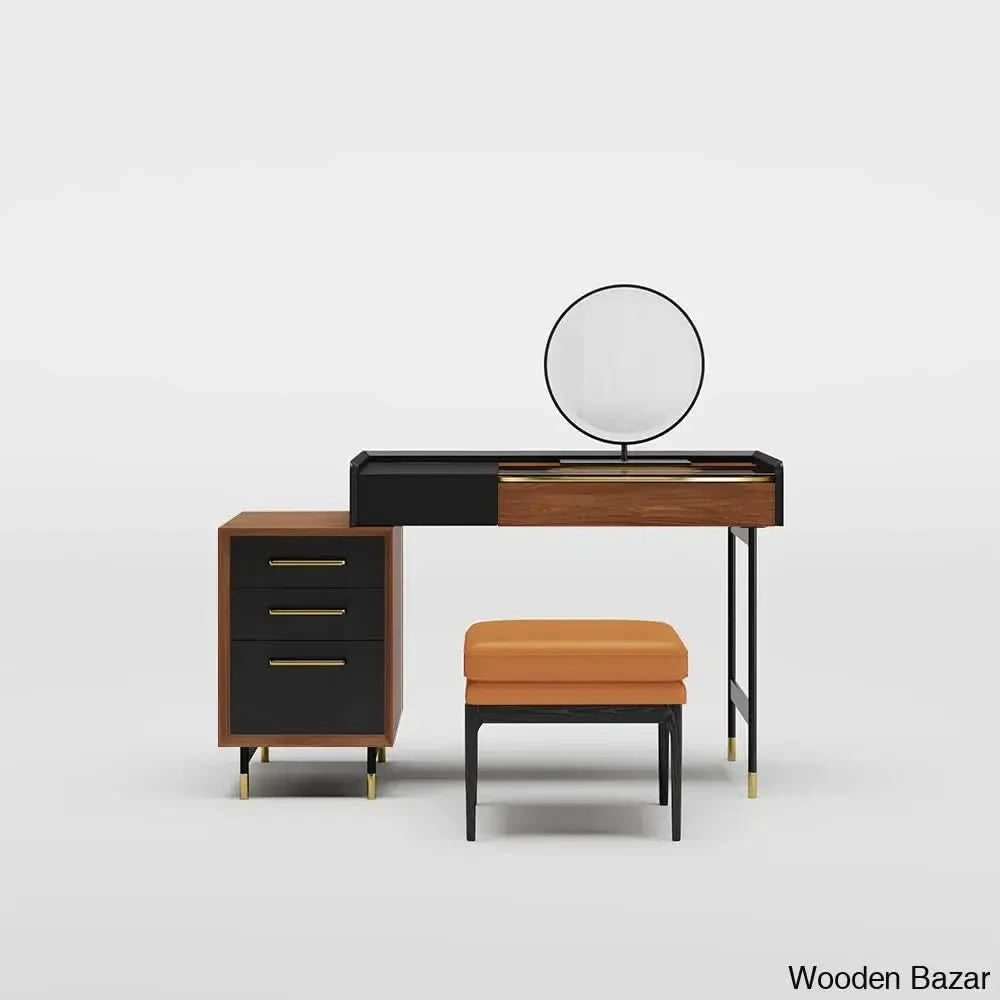 Bannerdown Mid Century Modern Makeup Vanity Dressing Table With Mirror And Stool