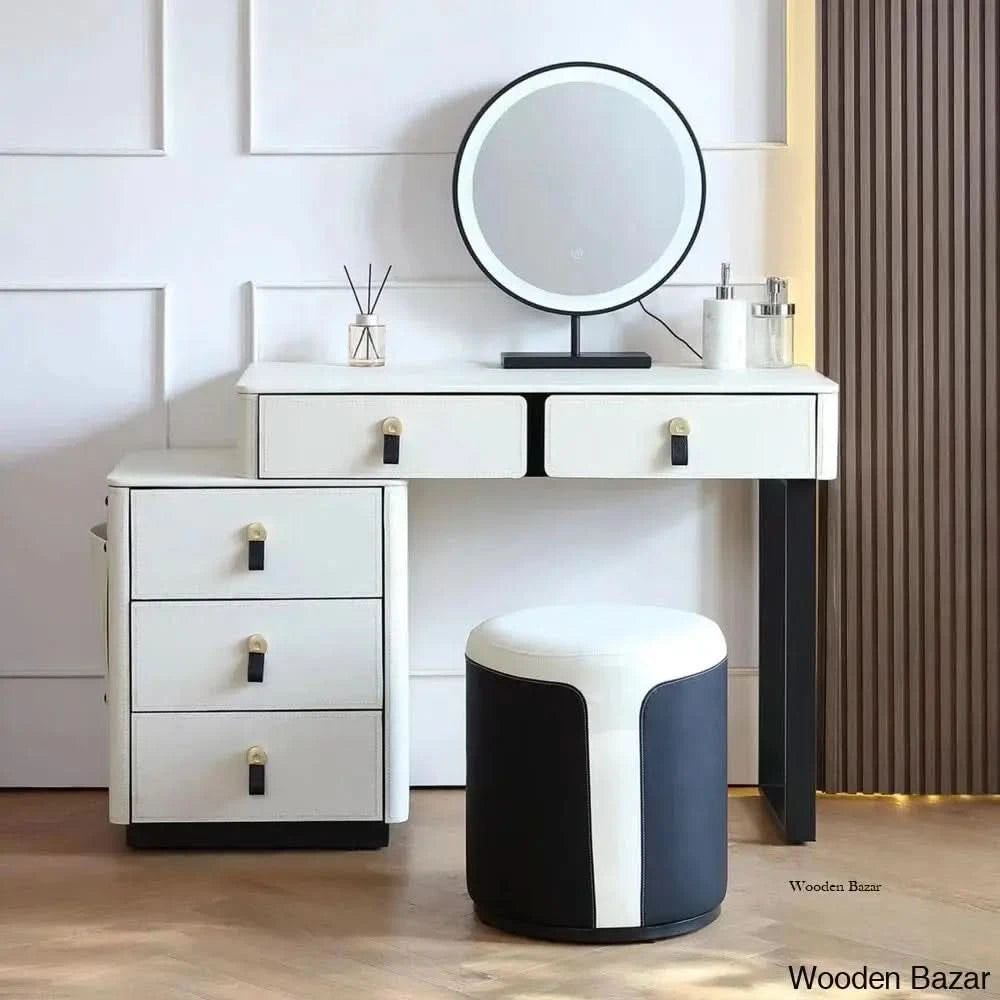 Barenia Leather Chic Makeup Table And Vanity Stool Set Dressing Table Premium Faux Desk With