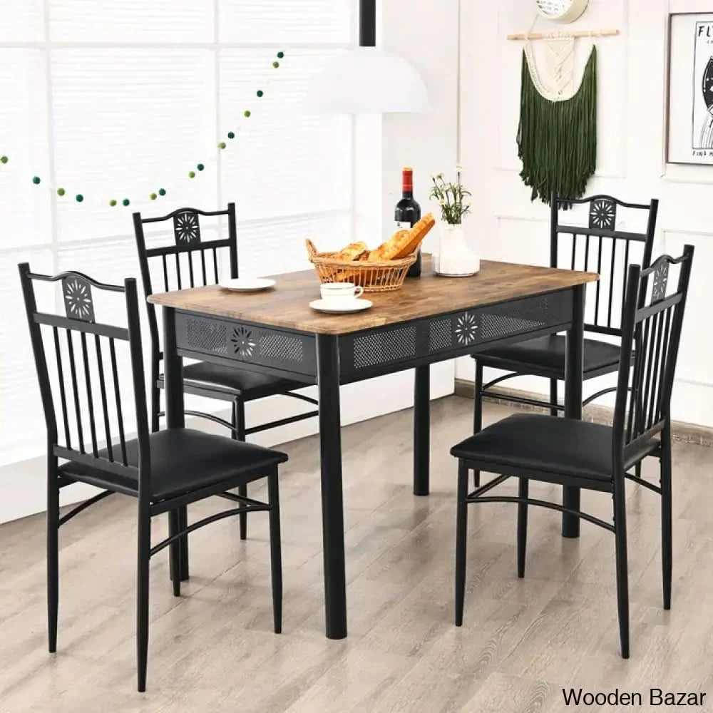 Barker 4 Seater Dining Table Set - Wooden Bazar Light Brown