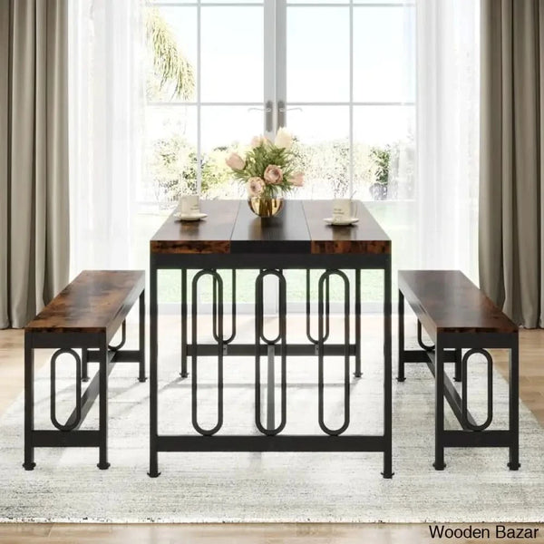 Barker Wooden 3 Piece Dining Table Set - Bazar