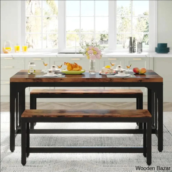 Barker Wooden 3 Piece Dining Table Set - Bazar