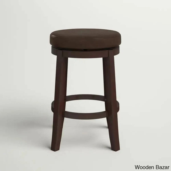 Barre Solid Wood Faux Leather Swivel Counter & Bar Stool