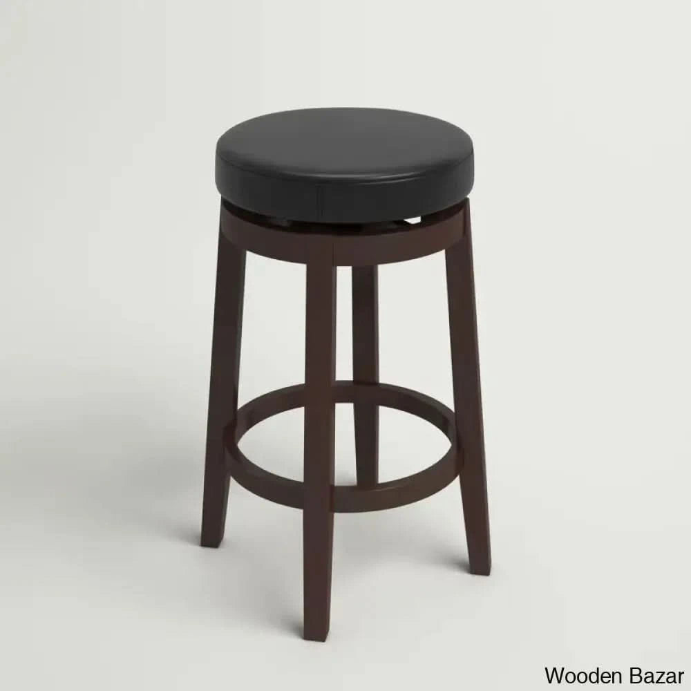 Barre Solid Wood Faux Leather Swivel Counter & Bar Stool Leather-Black / (26’’ Seat Height)