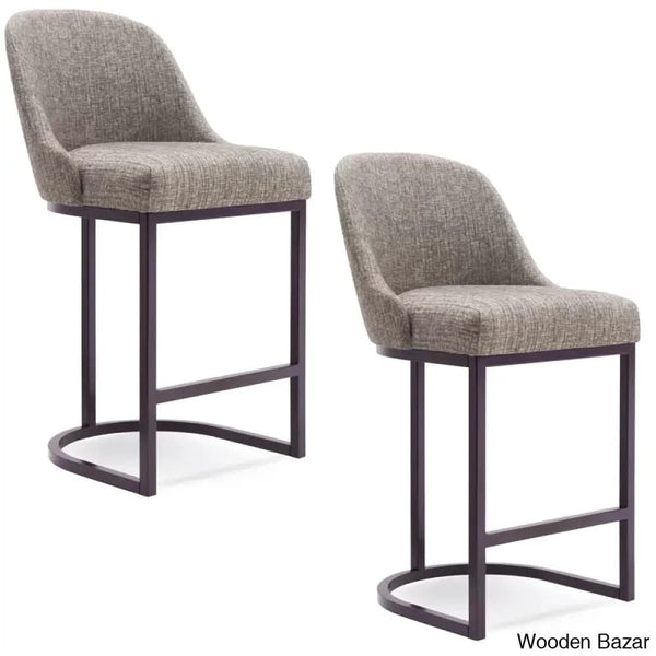 Barrelbacko Swivel Counter And Bar Stool With Linen Seat Metal Base