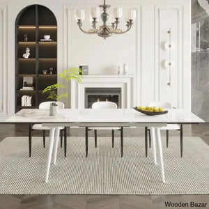 Barric Sintered Stone Table With 8 Luxurious Fabric Chairs - Wooden Bazar