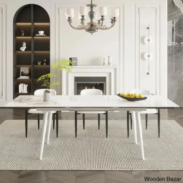 Barric Sintered Stone Table With 8 Luxurious Fabric Chairs - Wooden Bazar