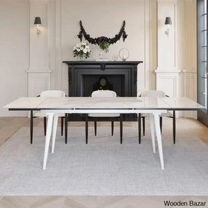 Barric Sintered Stone Table With 8 Luxurious Fabric Chairs - Wooden Bazar