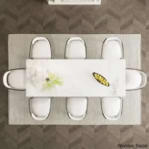 Barric Sintered Stone Table With 8 Luxurious Fabric Chairs - Wooden Bazar