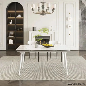 Barric Sintered Stone Table With 8 Luxurious Fabric Chairs - Wooden Bazar