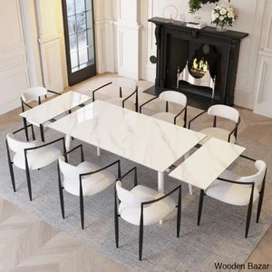 Barric Sintered Stone Table With 8 Luxurious Fabric Chairs - Wooden Bazar