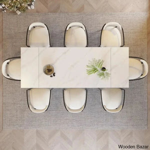 Barric Sintered Stone Table With 8 Luxurious Fabric Chairs - Wooden Bazar
