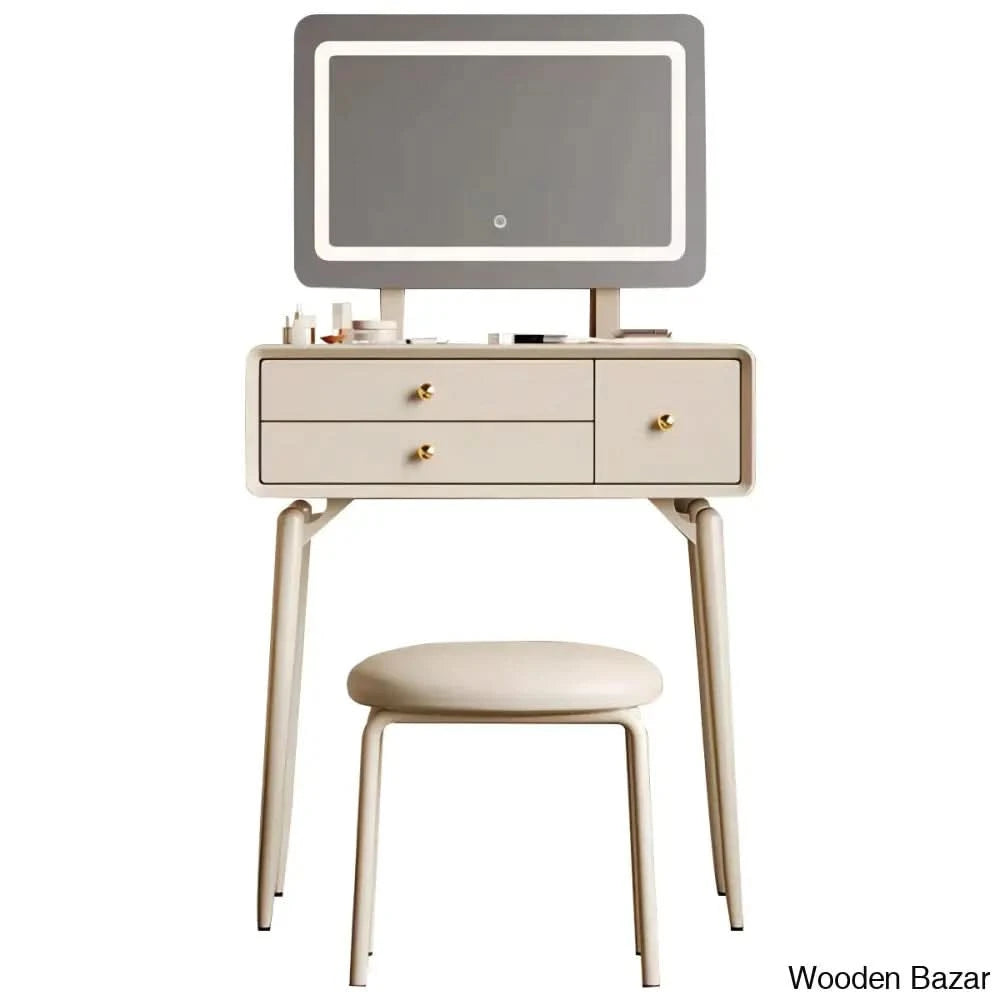 Basya Vanity Dressing Table With Lighted Mirror And Stool