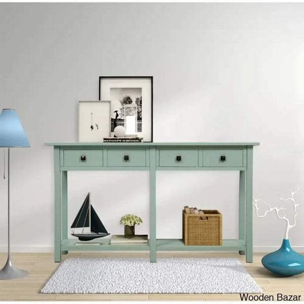 Batotana 59’’ Rustic Distressed Console Table With 4 Drawers And Shelf Entryway Sofa