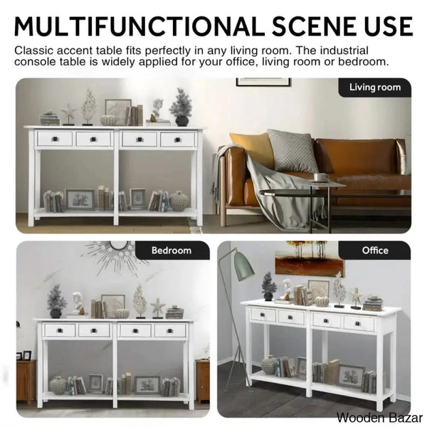 Batotana 59’’ Rustic Distressed Console Table With 4 Drawers And Shelf Entryway Sofa