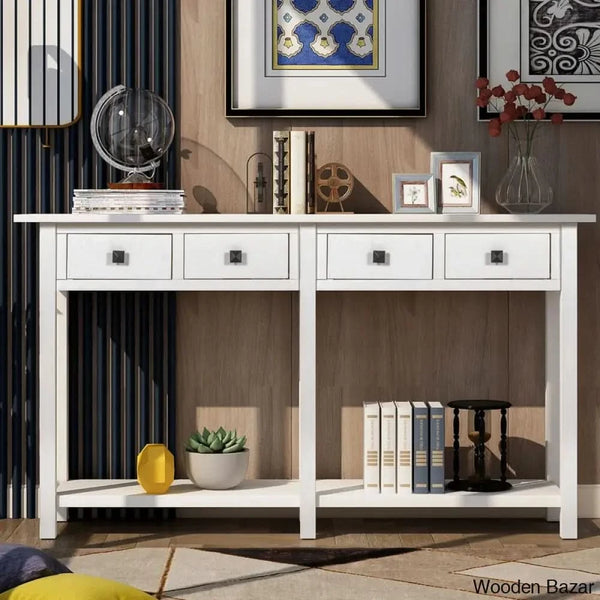 Batotana 59’’ Rustic Distressed Console Table With 4 Drawers And Shelf Entryway Sofa