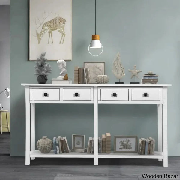 Batotana 59’’ Rustic Distressed Console Table With 4 Drawers And Shelf Entryway Sofa