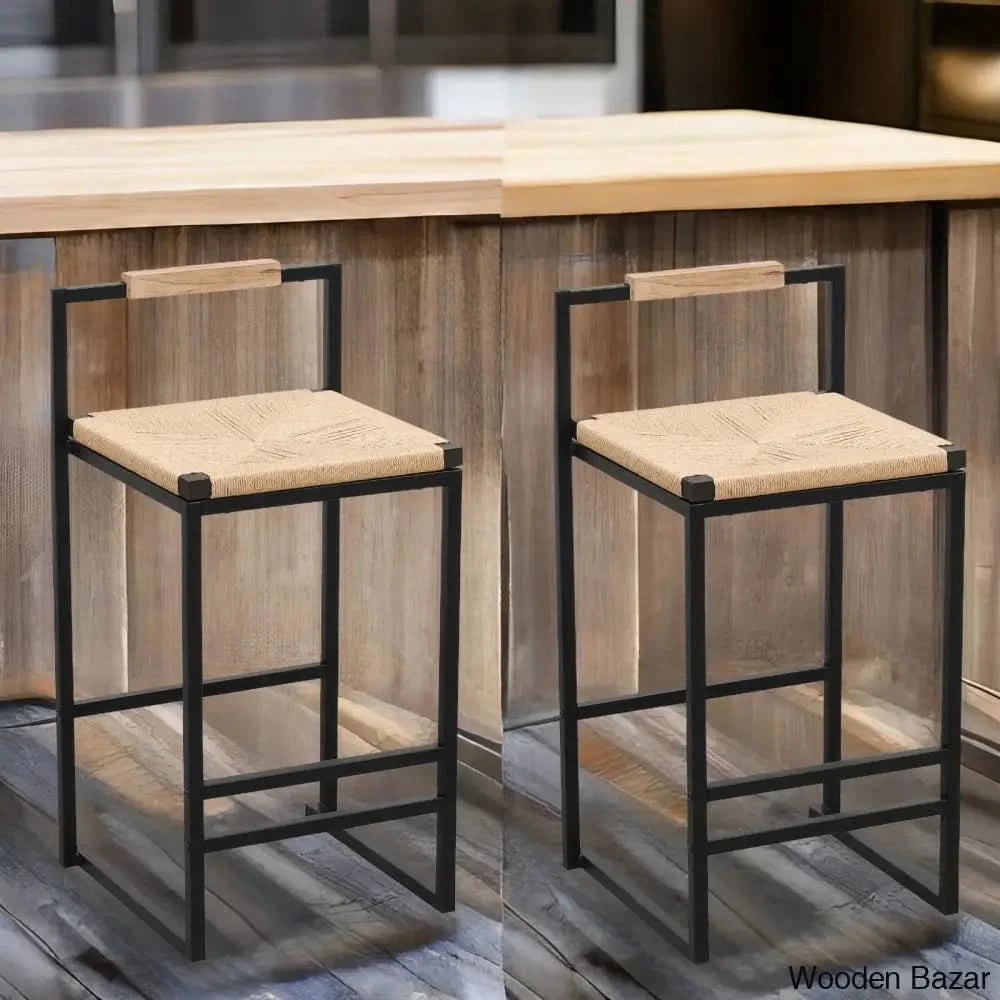 Bay Swivel 2 Paper Rope Woven Counter And Bar Stools With Back (Set Of 2)