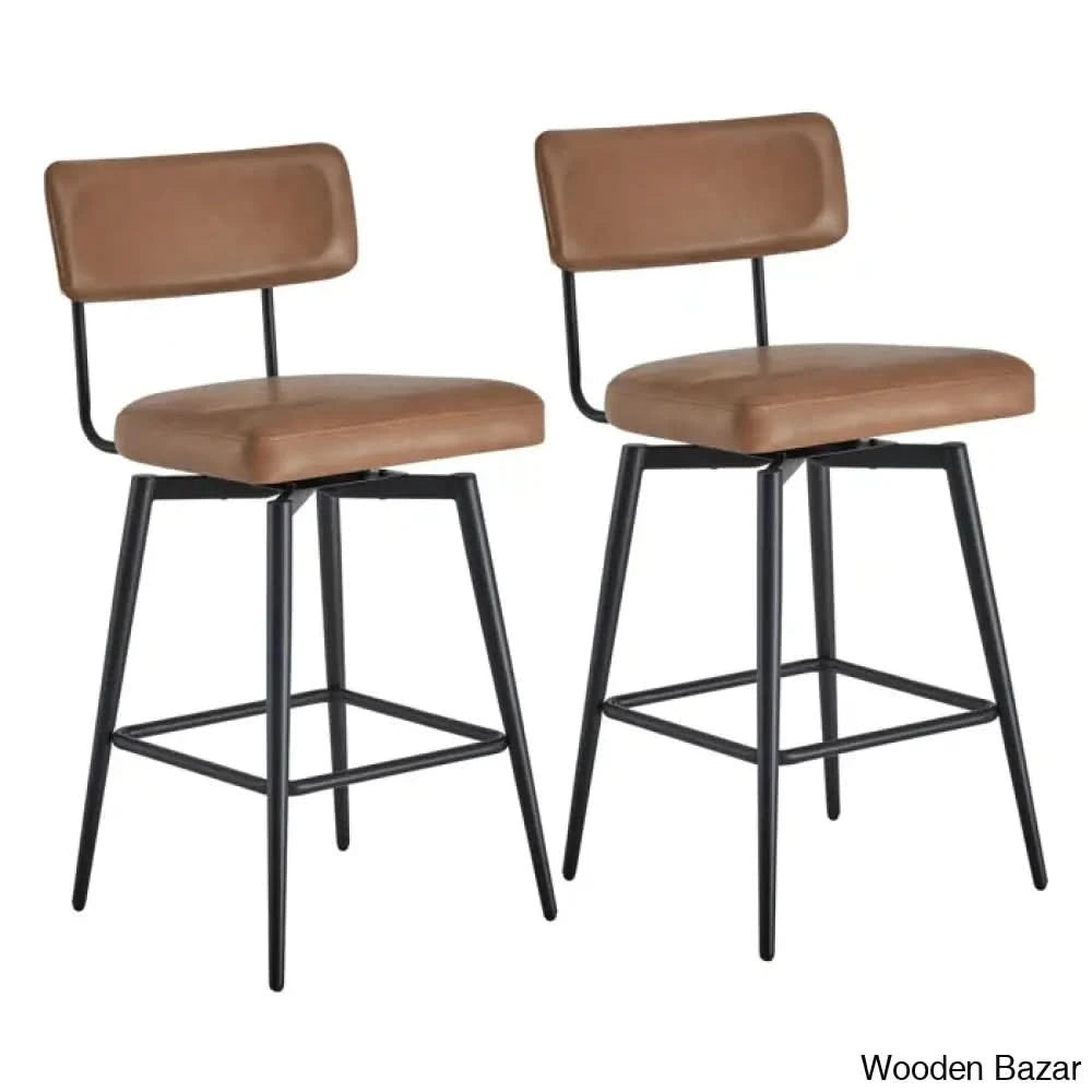 Bayardoz Swivel 27.4’’ Leather Counter And Bar Stool (Set Of 2) Saddle Brown Faux