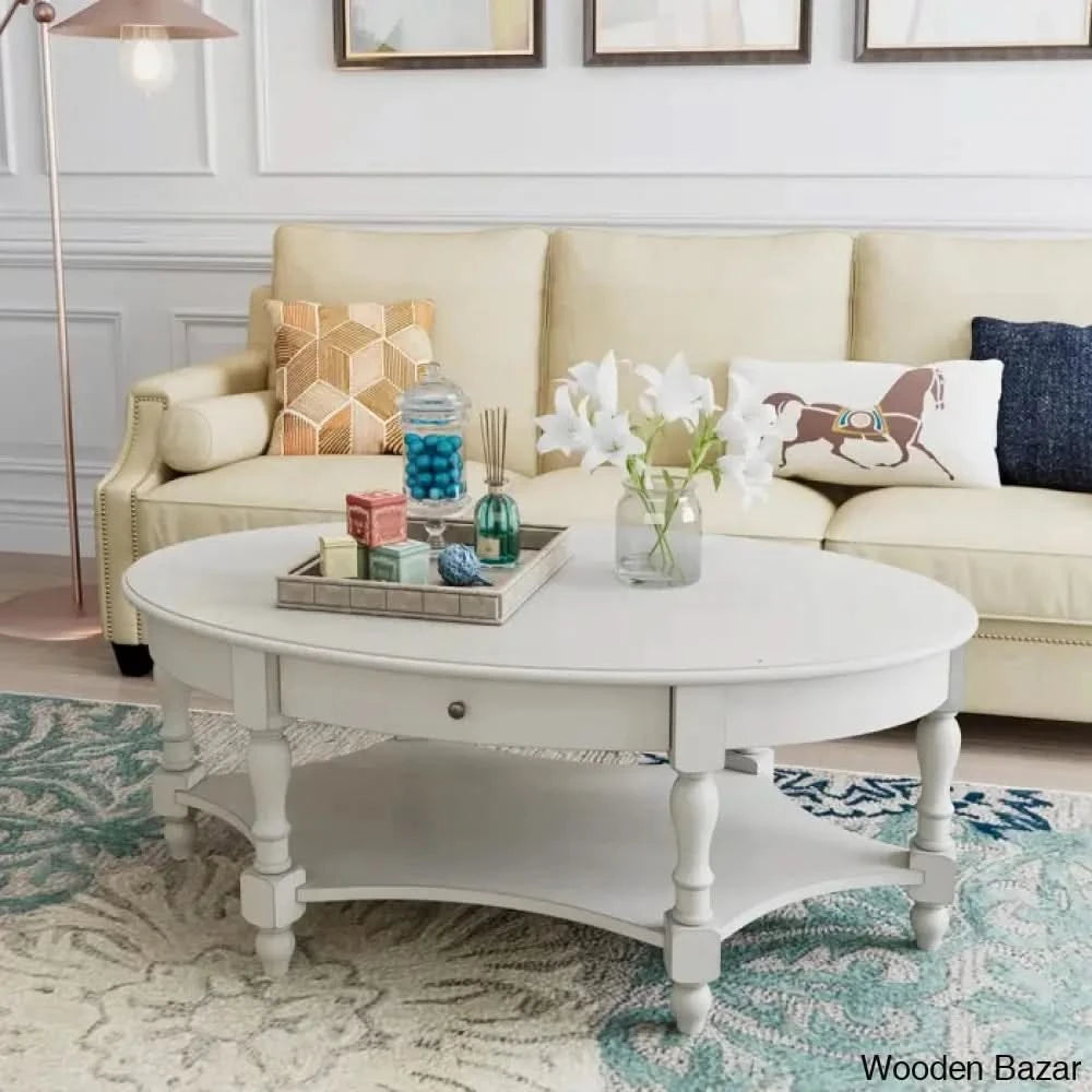 Bebi Luxury Round Coffee And Center Table - Wooden Bazar Ivory White