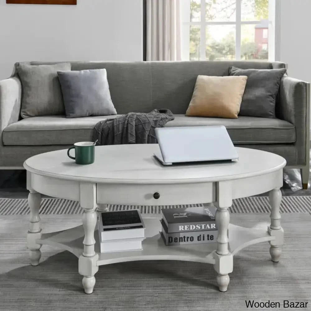 Bebi Luxury Round Coffee And Center Table - Wooden Bazar Ivory White